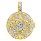 Eye Circle Medallion Iced Out Hip Hop Bling Pendant Yellow Gold HipHopBling