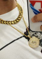 Eye Circle Medallion Iced Out Hip Hop Bling Pendant Yellow Gold HipHopBling
