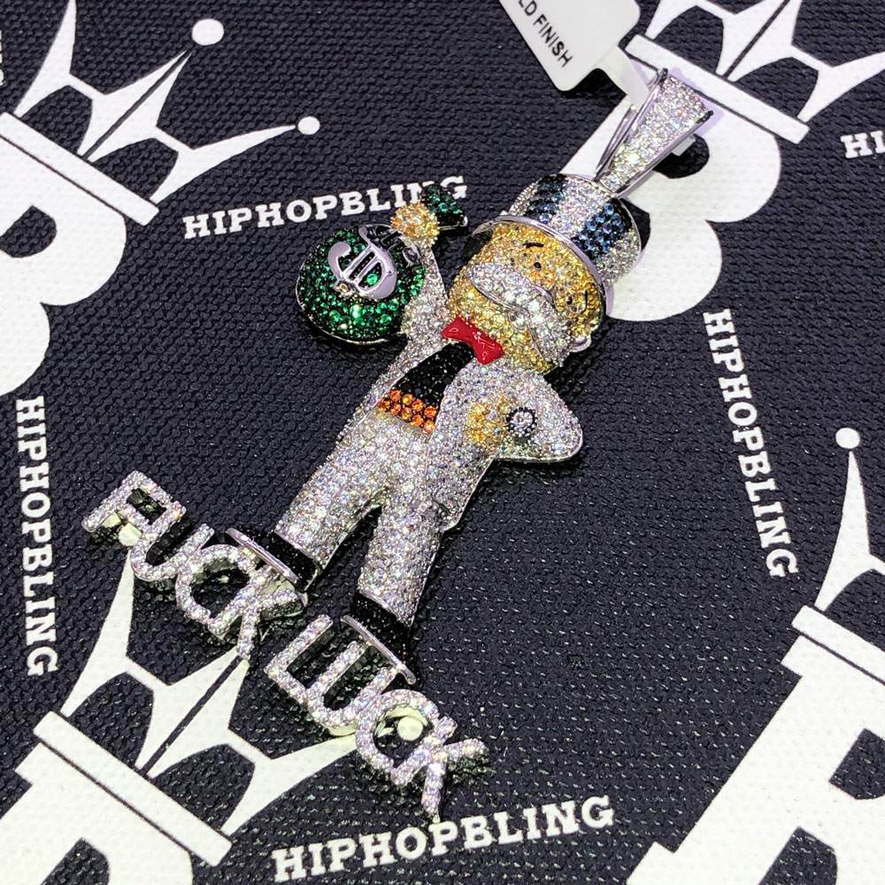 F*** Luck Money Man CZ Hip Hop Bling Bling Pendant Yellow Gold HipHopBling