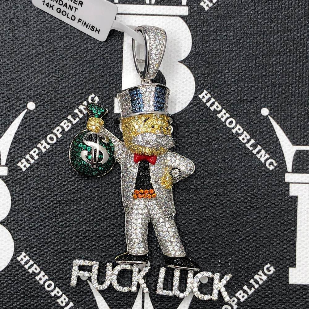 F*** Luck Money Man CZ Hip Hop Bling Bling Pendant Yellow Gold HipHopBling