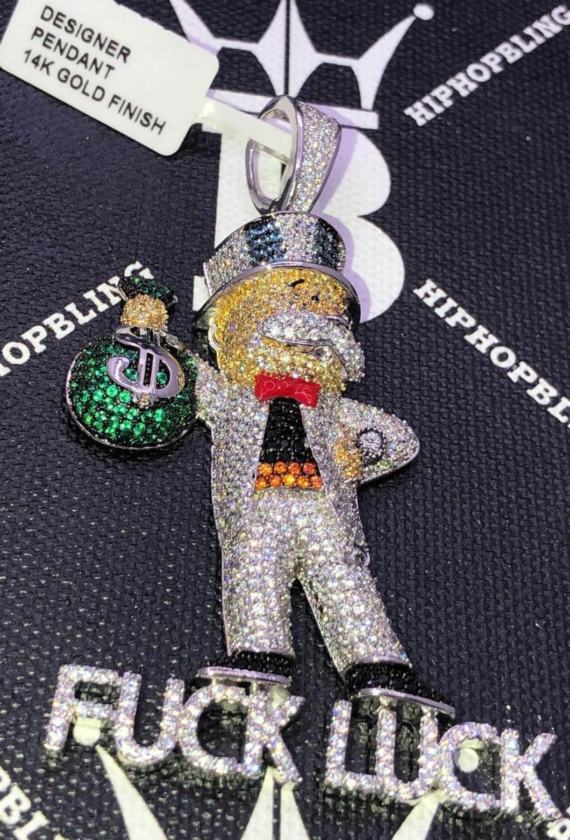 F*** Luck Money Man CZ Hip Hop Bling Bling Pendant Yellow Gold HipHopBling