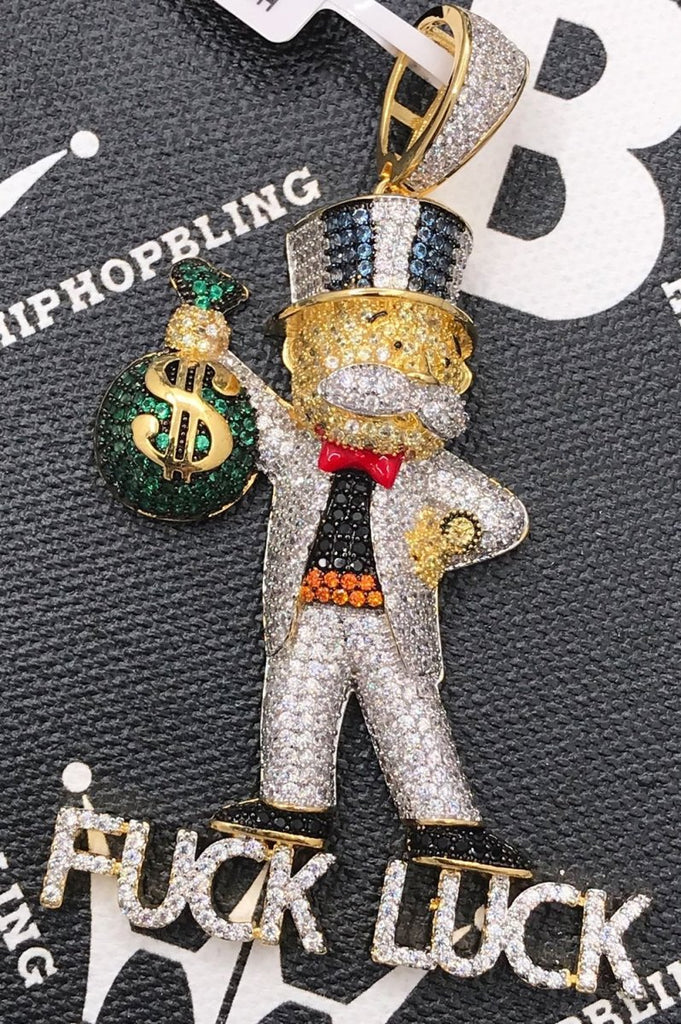 F*** Luck Money Man CZ Hip Hop Bling Bling Pendant Yellow Gold HipHopBling