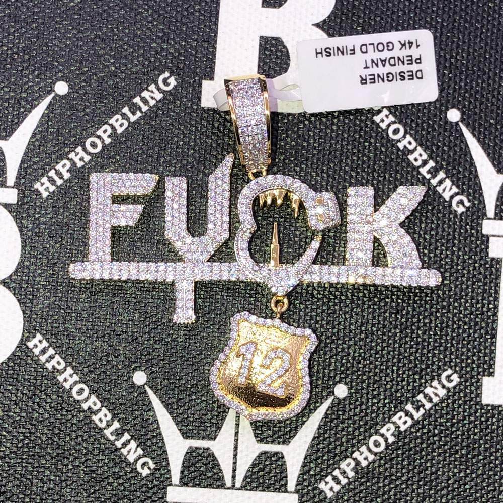F*** The Badge CZ Hip Hop Bling Bling Pendant White Gold HipHopBling