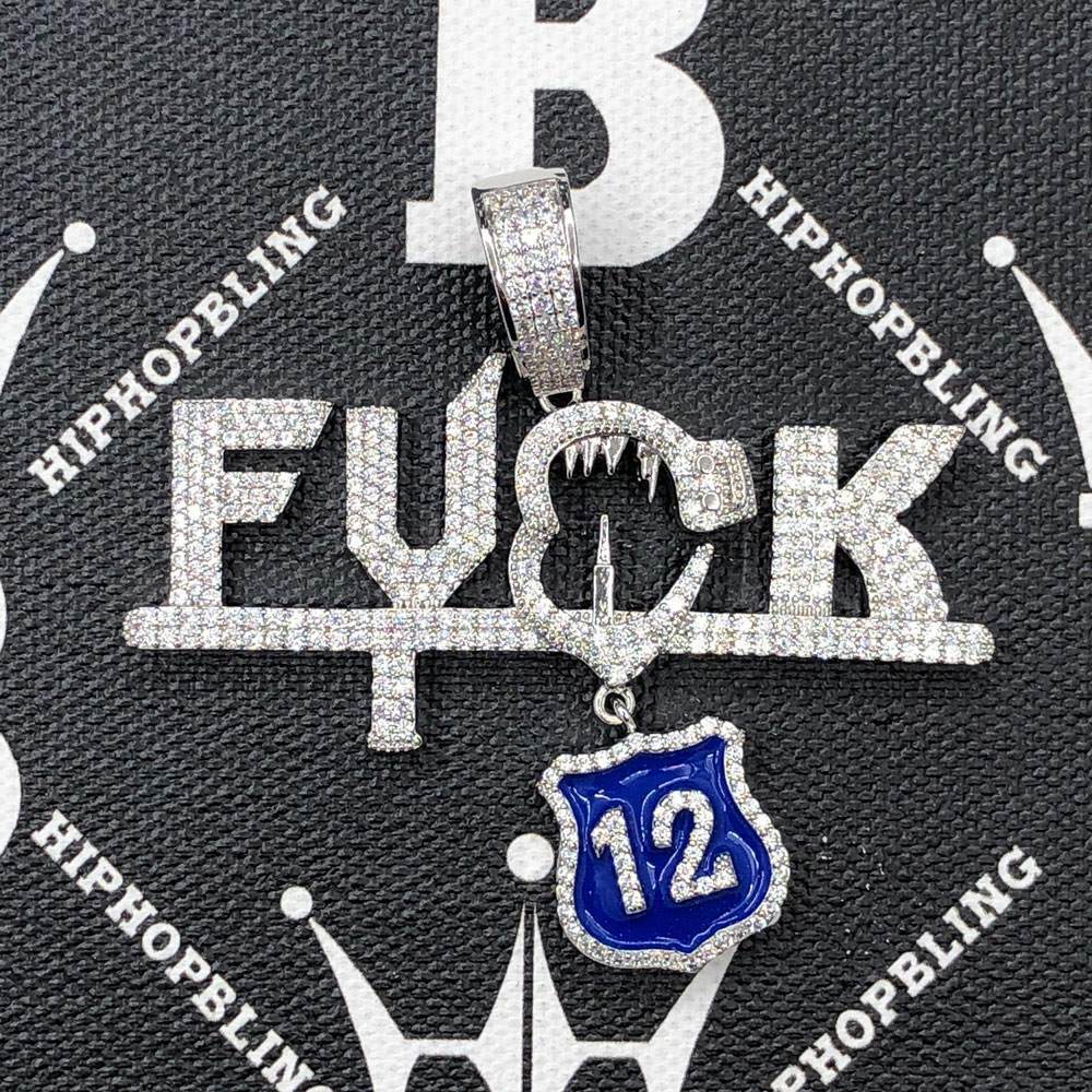 F*** The Badge CZ Hip Hop Bling Bling Pendant Yellow Gold HipHopBling