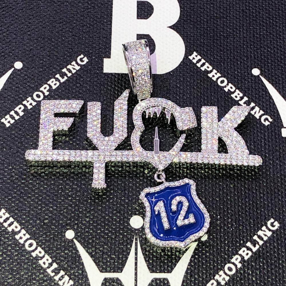 F*** The Badge CZ Hip Hop Bling Bling Pendant Yellow Gold HipHopBling