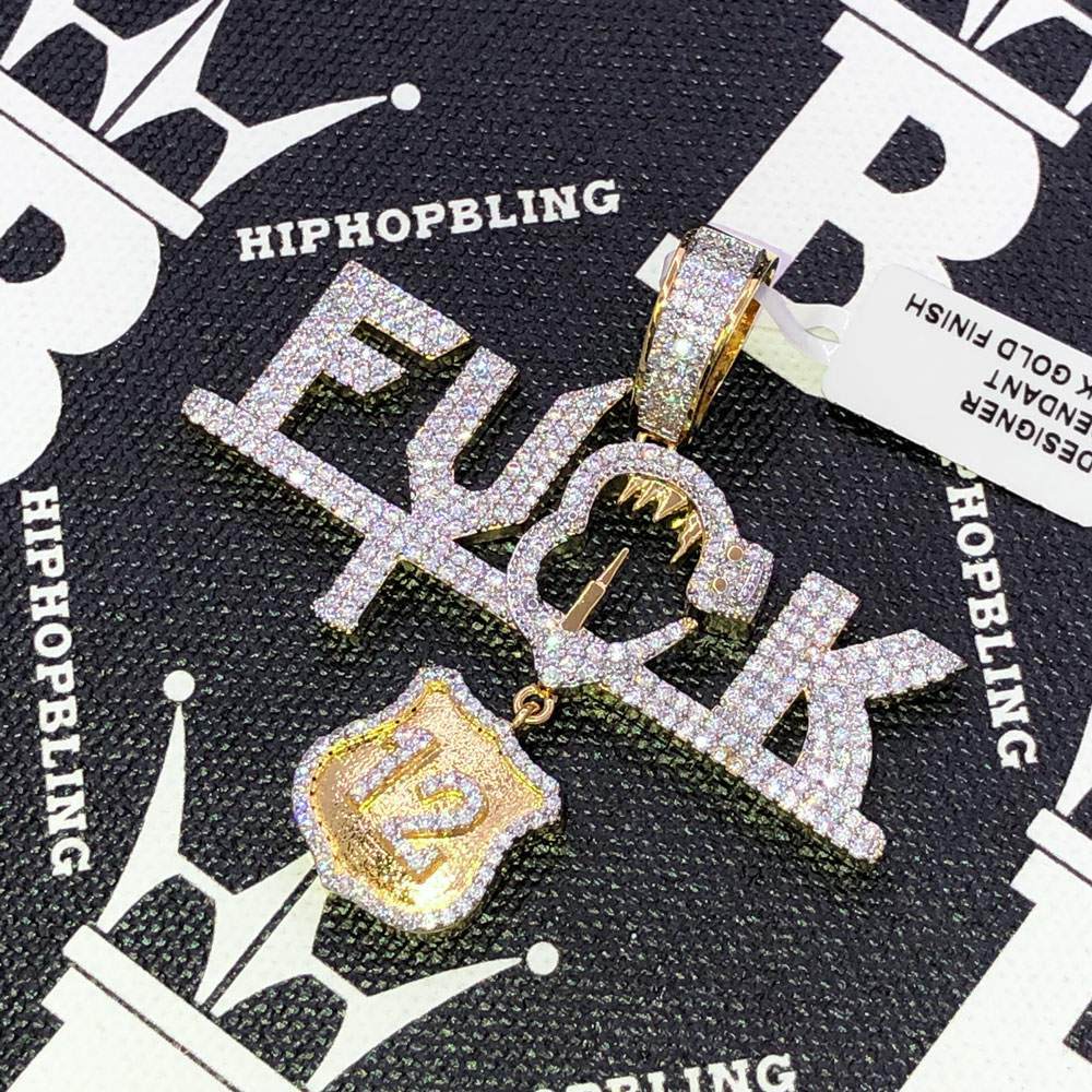 F*** The Badge CZ Hip Hop Bling Bling Pendant Yellow Gold HipHopBling