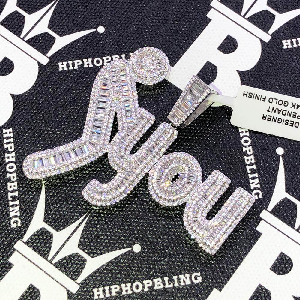 F You Baguette CZ Hip Hop Bling Bling Pendant White Gold HipHopBling