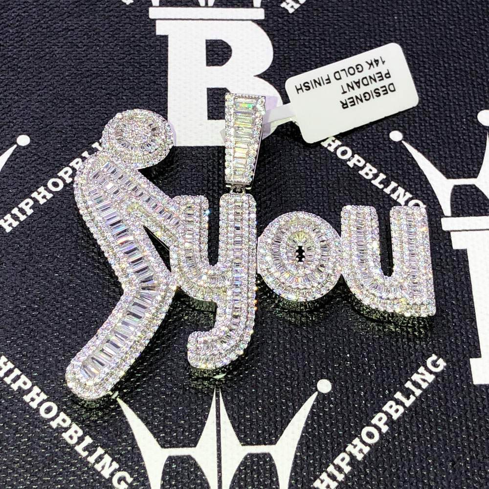 F You Baguette CZ Hip Hop Bling Bling Pendant Yellow Gold HipHopBling