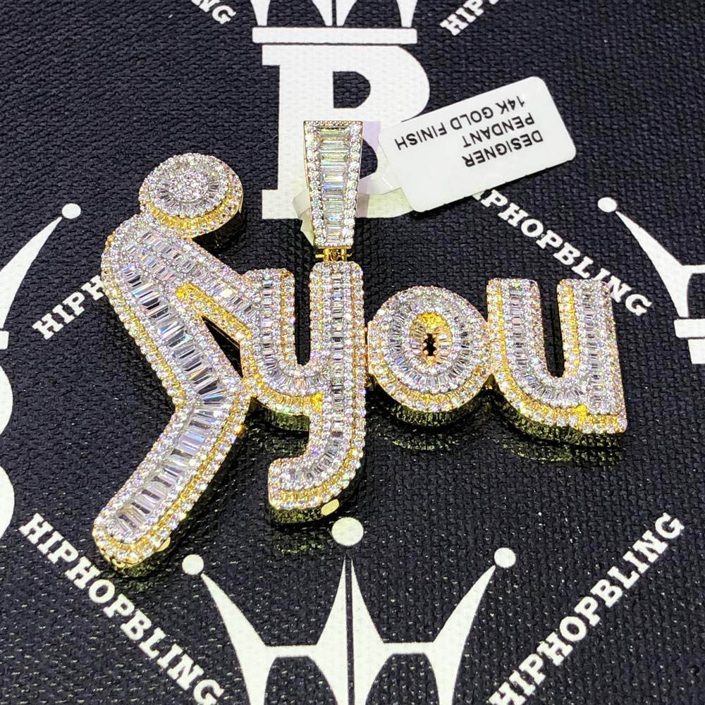 F You Baguette CZ Hip Hop Bling Bling Pendant Yellow Gold HipHopBling