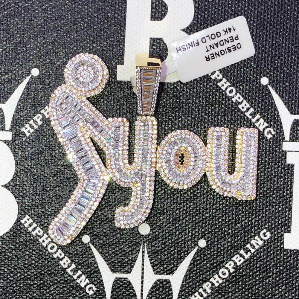 F You Baguette CZ Hip Hop Bling Bling Pendant Yellow Gold HipHopBling