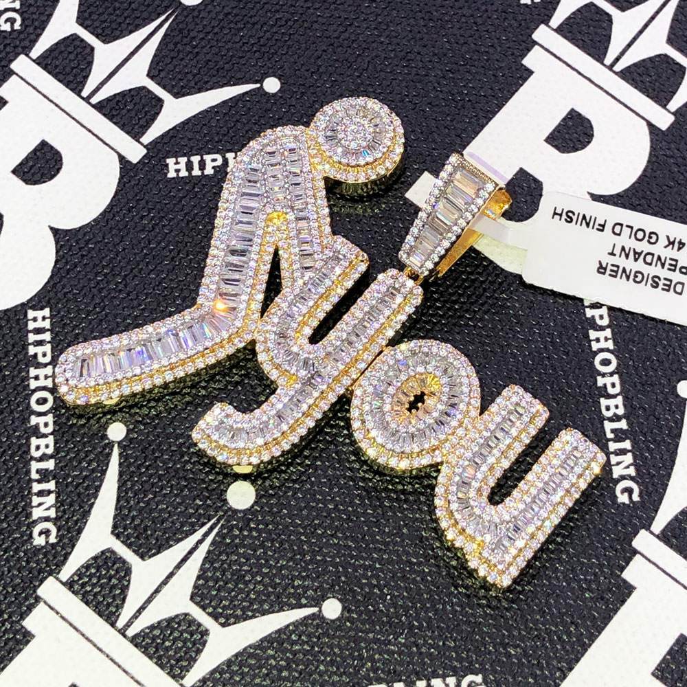 F You Baguette CZ Hip Hop Bling Bling Pendant Yellow Gold HipHopBling