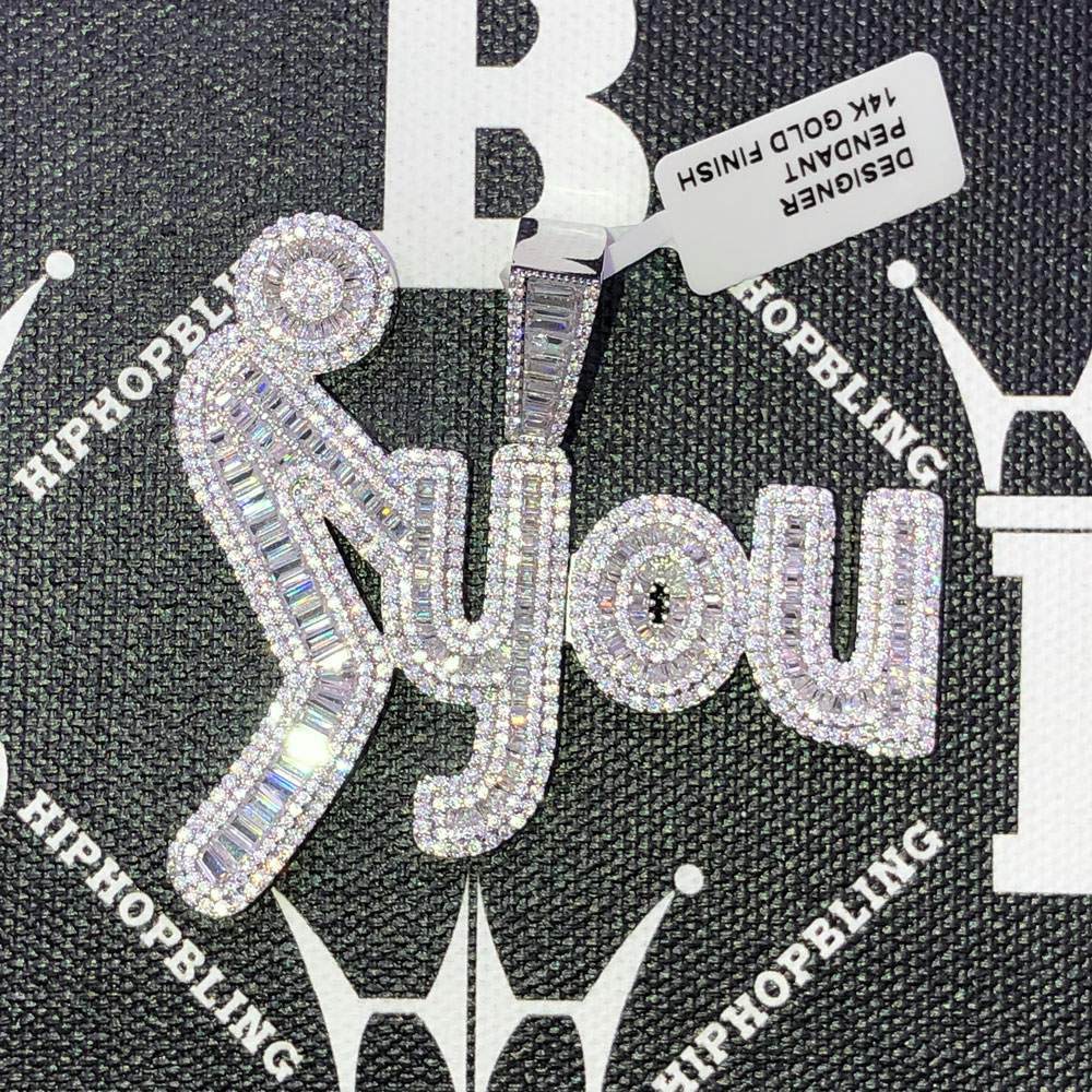 F You Baguette CZ Hip Hop Bling Bling Pendant Yellow Gold HipHopBling