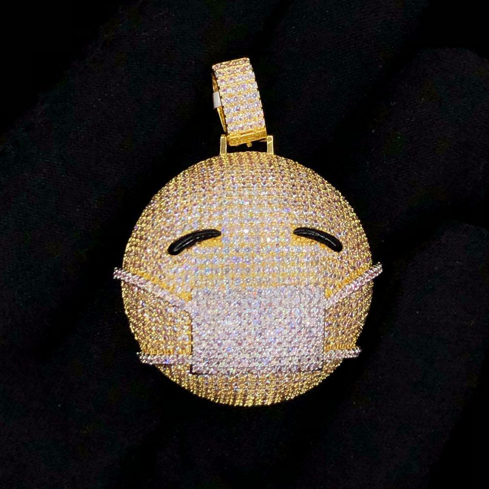 Face With Mask VVS CZ Hip Hop Bling Pendant Yellow Gold HipHopBling