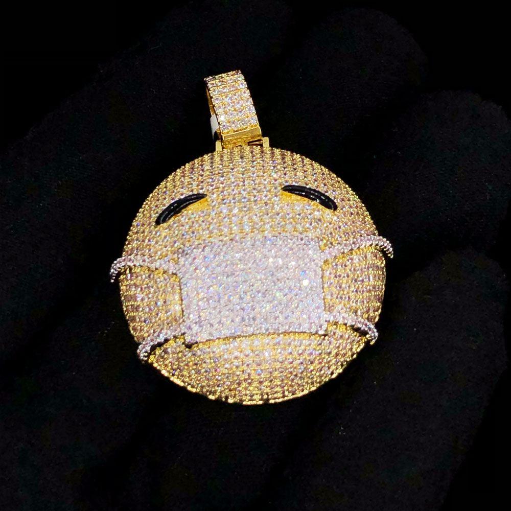 Face With Mask VVS CZ Hip Hop Bling Pendant Yellow Gold HipHopBling