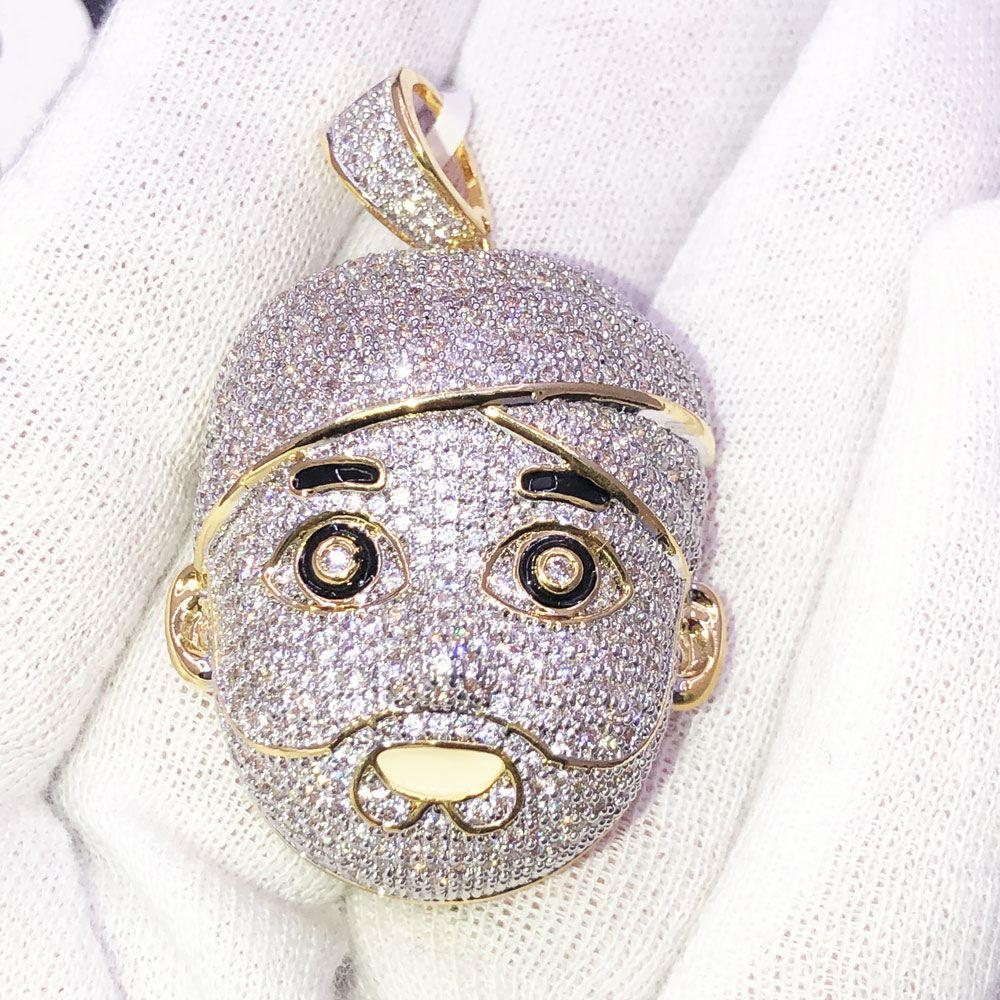 Face with Turbin CZ Hip Hop Bling Bling Pendant Yellow Gold HipHopBling