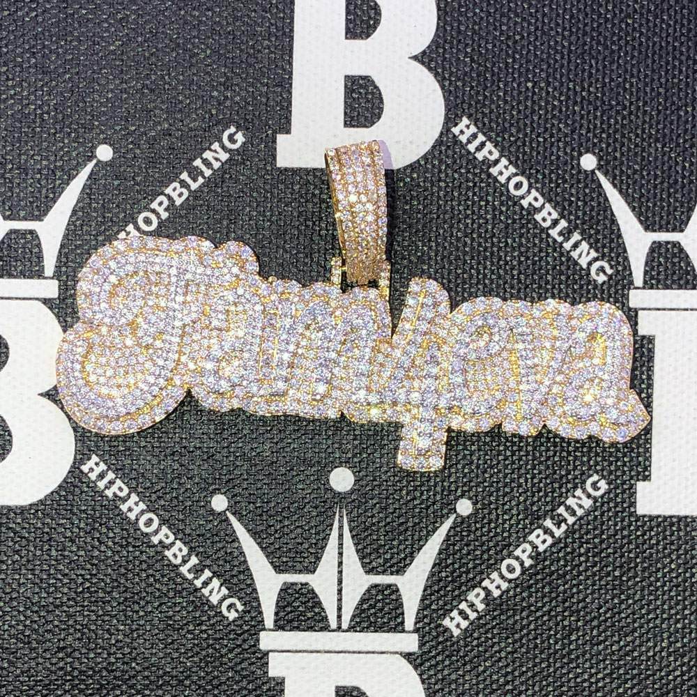 Fam 4 Eva Script CZ Hip Hop Bling Bling Pendant Yellow Gold HipHopBling