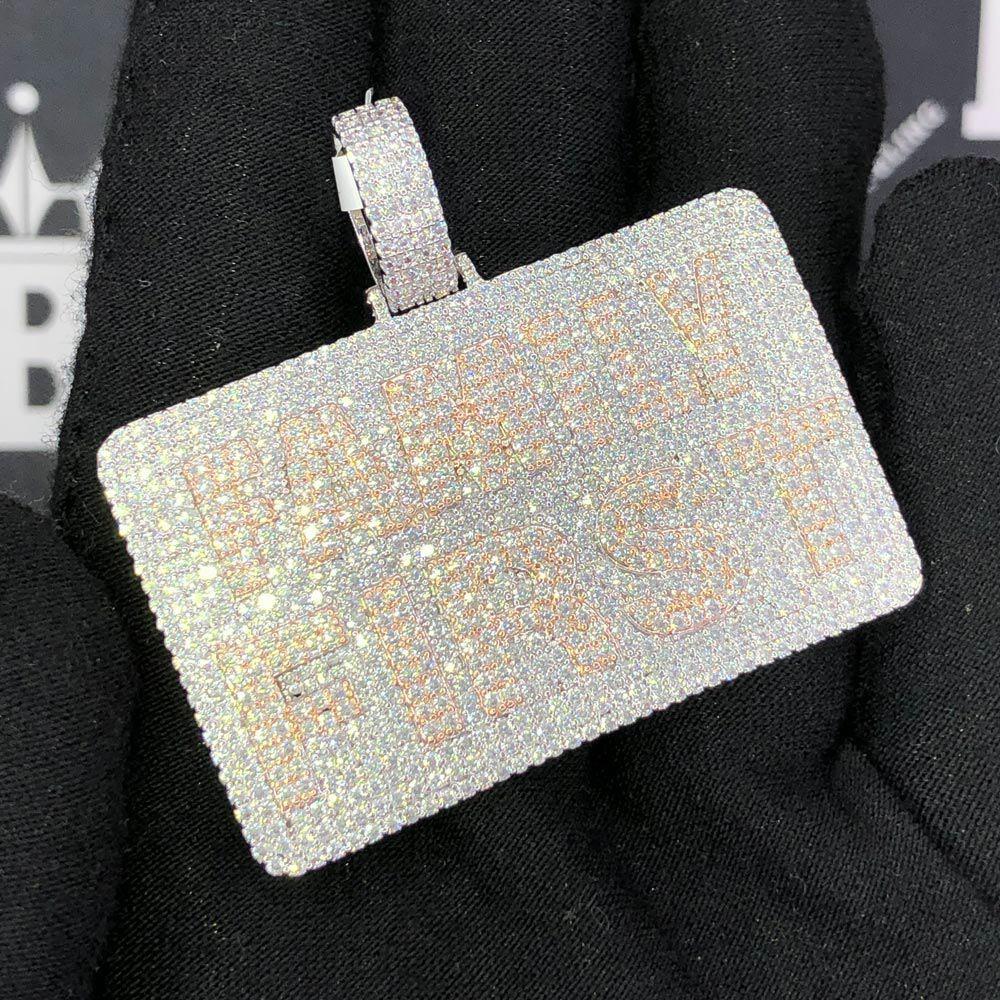 Family First Block VVS CZ Hip Hop Bling Pendant White Gold HipHopBling