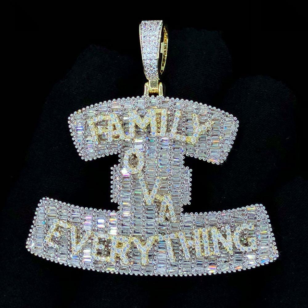Family Ova Everything Baguette VVS CZ Hip Hop Iced Out Pendant Yellow Gold HipHopBling