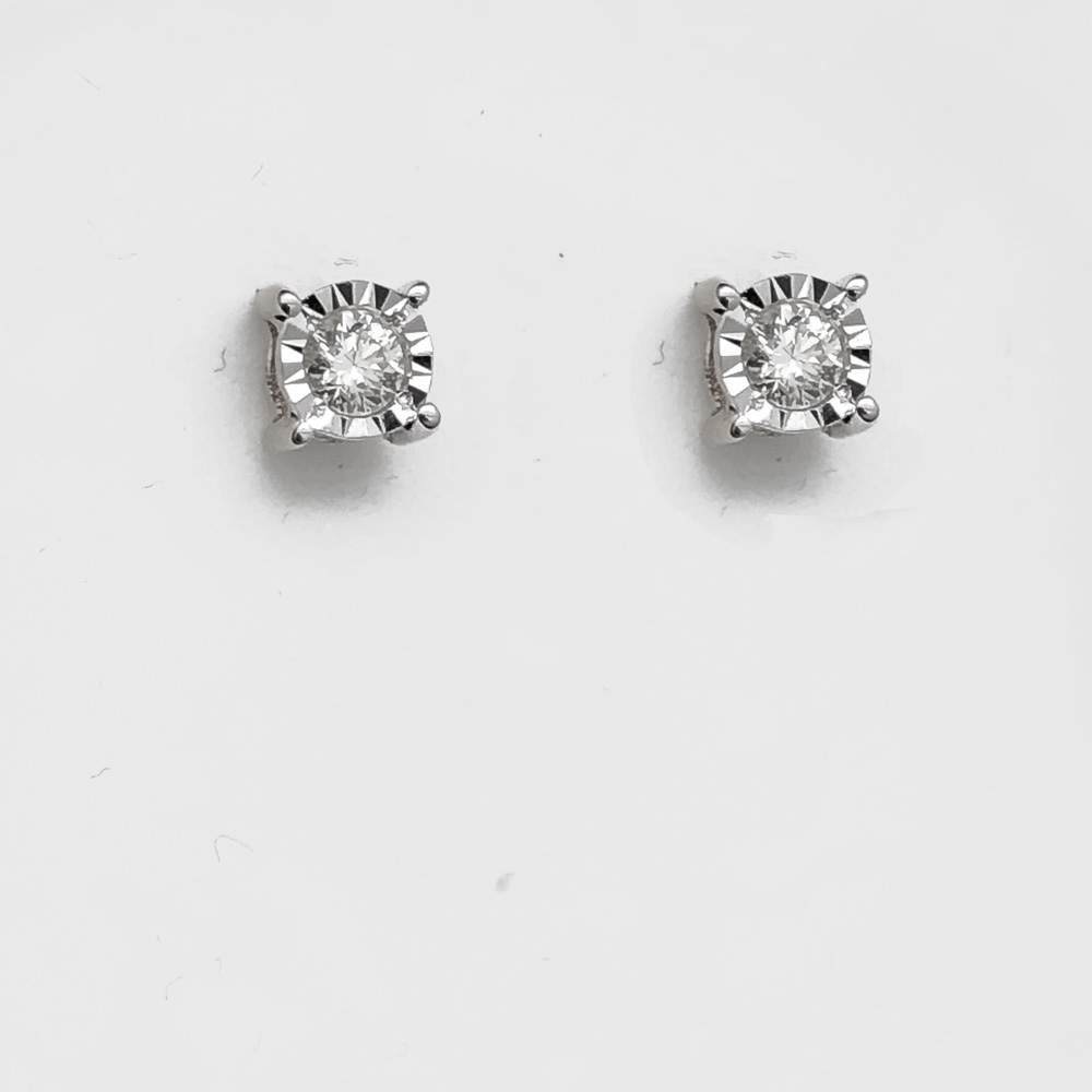 Fanook Stud Diamond Earrings .12cttw 10K Gold 10K White Gold HipHopBling