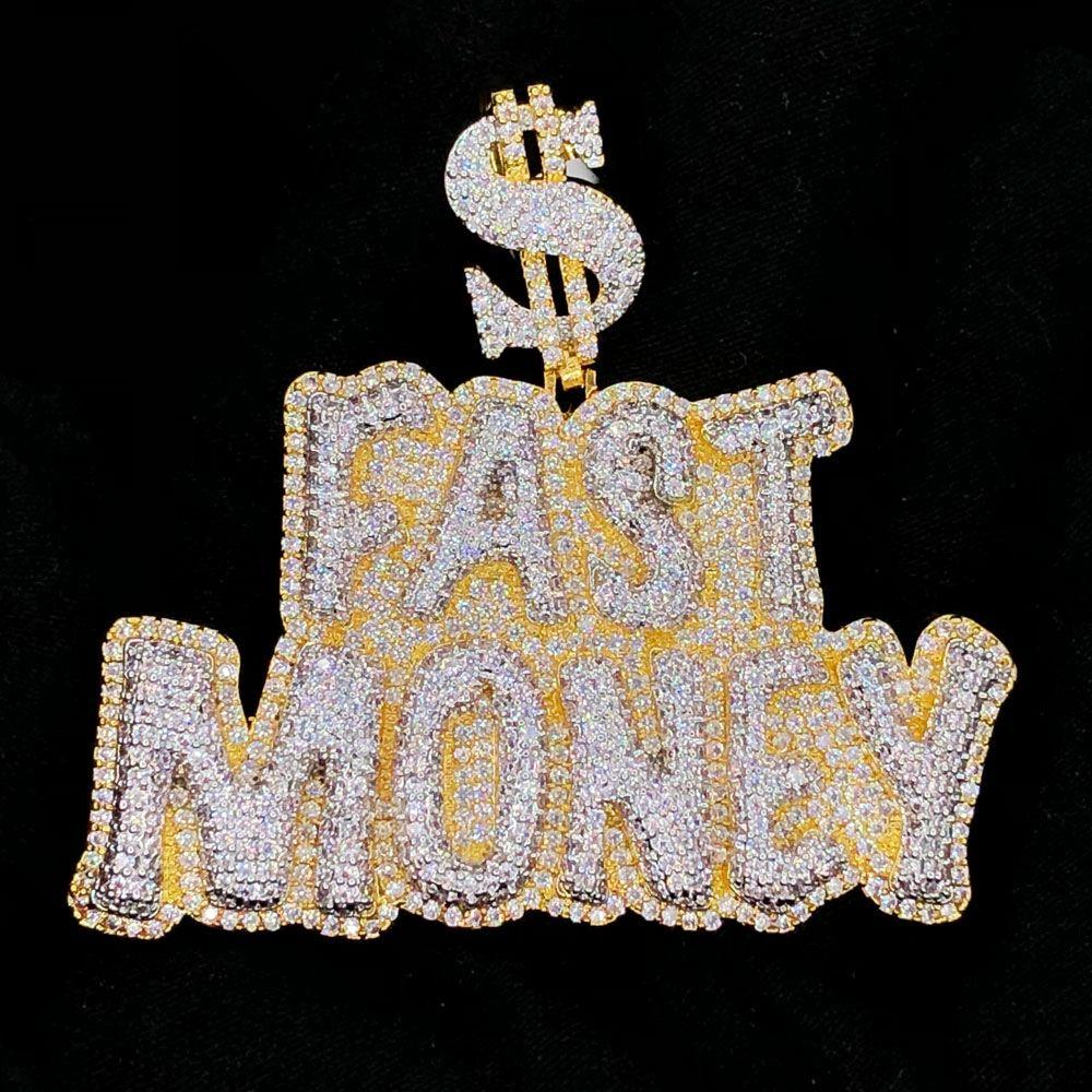 Fast Money $ VVS CZ Hip Hop Bling Bling Pendant Yellow Gold HipHopBling