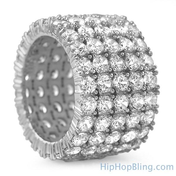 Fat 5 Row 360 Eternity Rhodium CZ Ring 7 HipHopBling