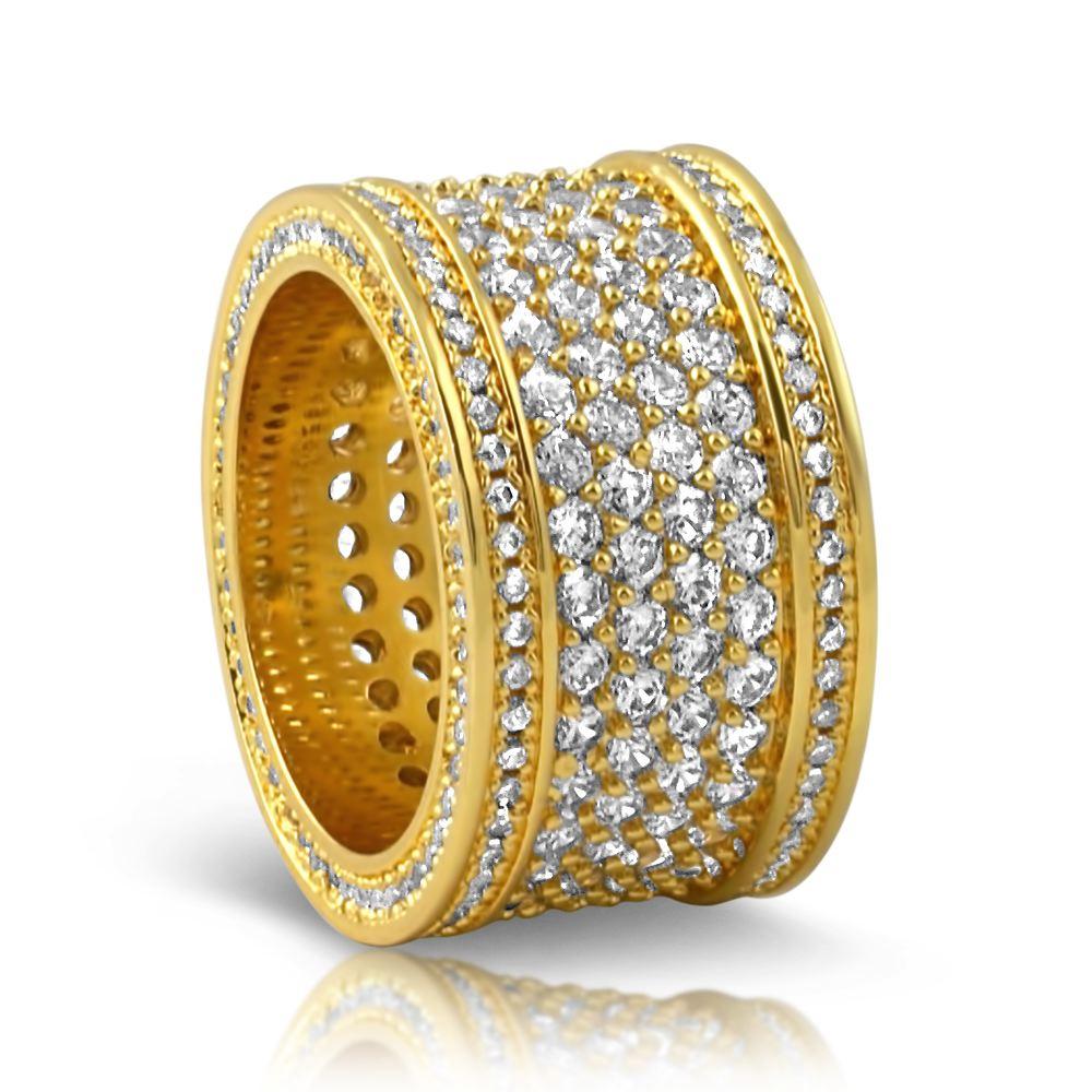 Fat 6 Row Eternity Bling Bling CZ Ring in Gold HipHopBling