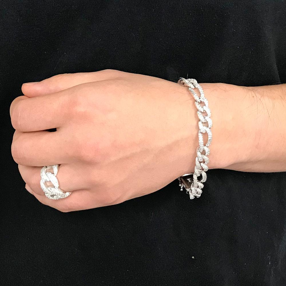 Figaro 10MM Iced Out Bracelet White Gold 7" HipHopBling