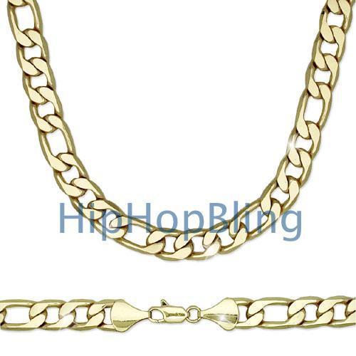 Figaro 12mm 20 Inch Gold Plated Hip Hop Chain Necklace HipHopBling