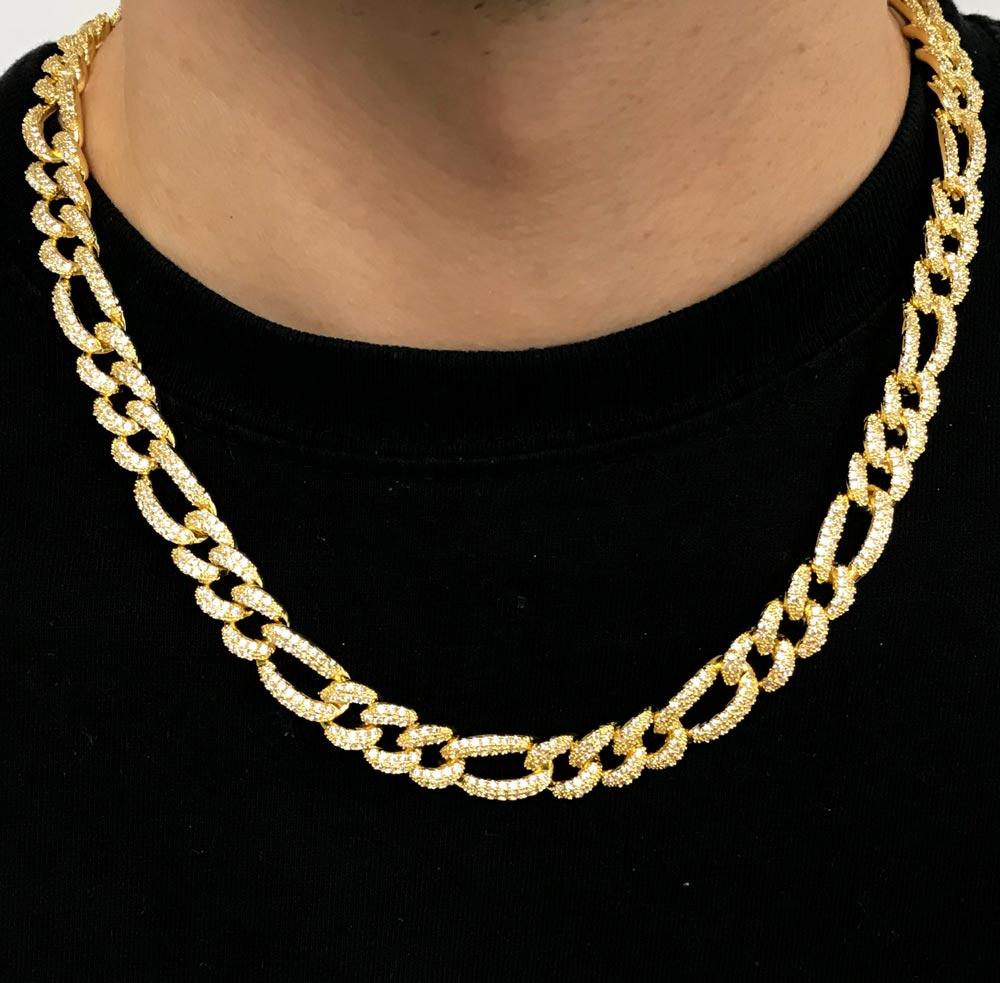 Figaro Bling Bling Chain 10MM White / Yellow Gold Yellow Gold 18" HipHopBling