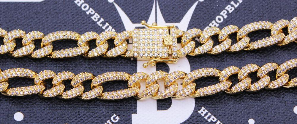 Figaro Bling Bling Chain 10MM White / Yellow Gold Yellow Gold 18" HipHopBling