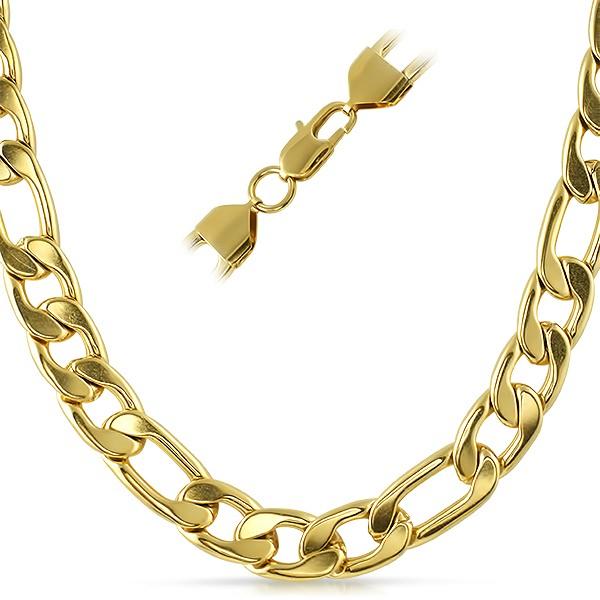 Figaro IP Gold Stainless Steel Chain Necklace 12MM 30" HipHopBling