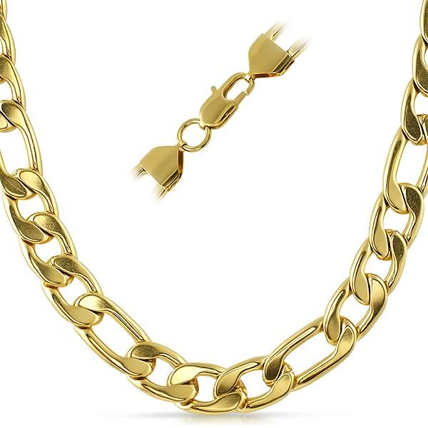 Figaro IP Gold Stainless Steel Chain Necklace 12MM HipHopBling
