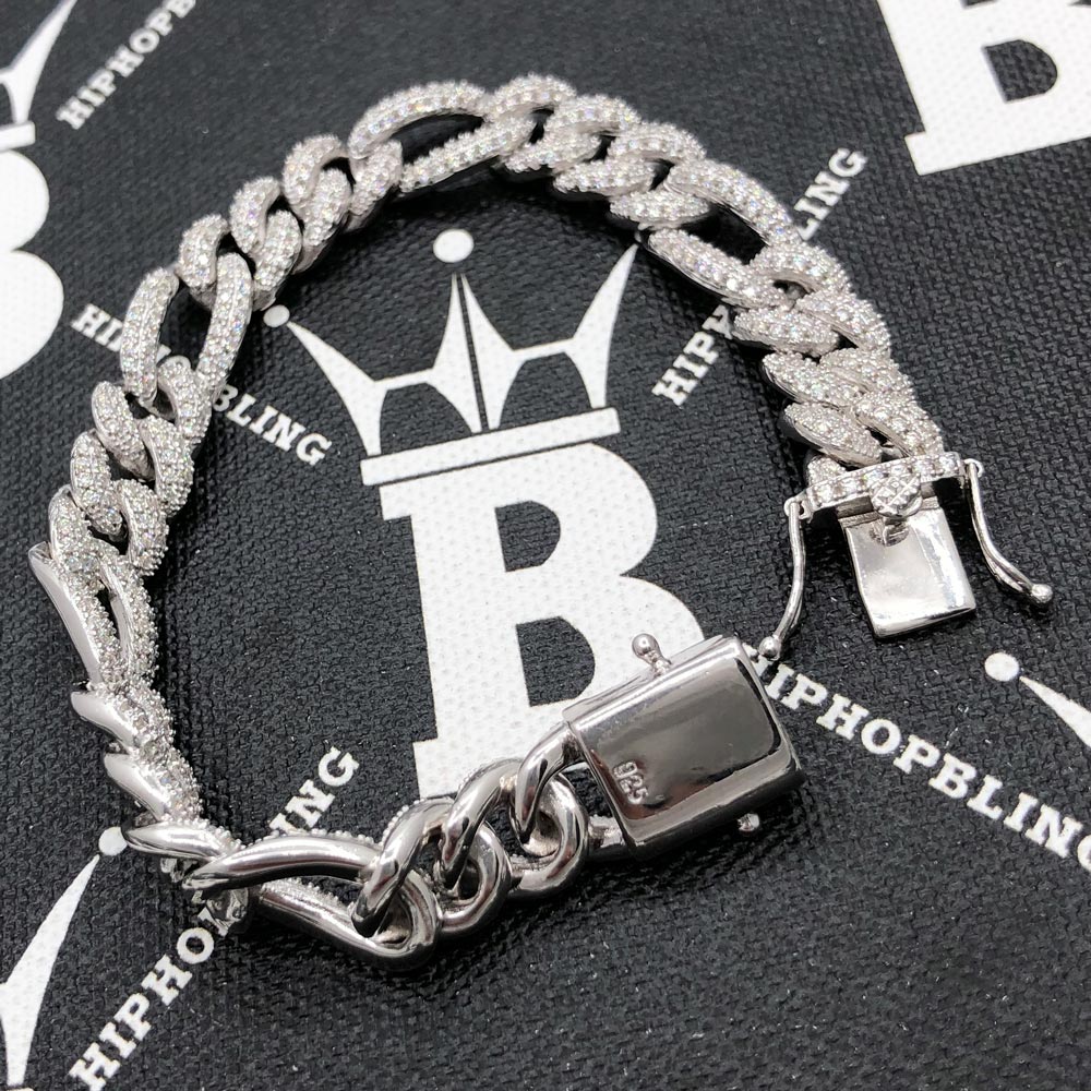 Figaro Moissanite Bracelet Iced Out 10MM .925 Sterling Silver 8" Bracelet HipHopBling