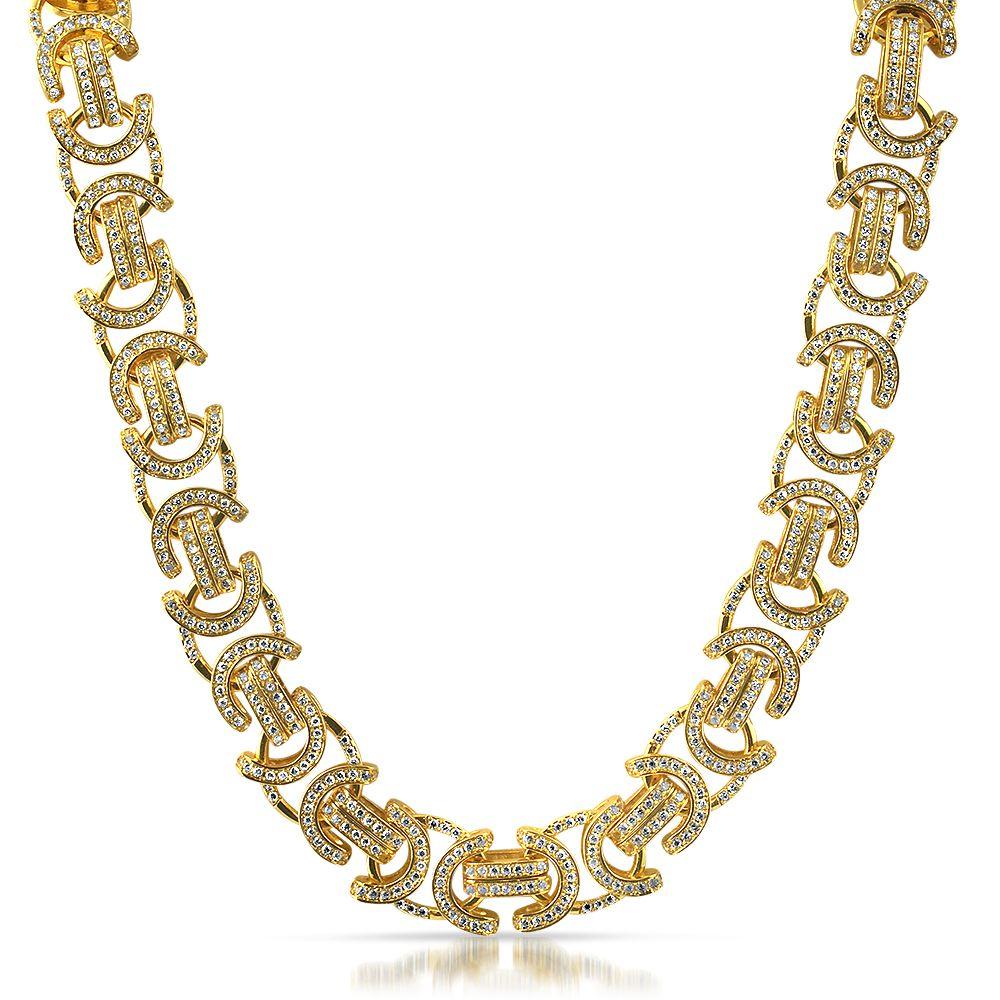 Flat Byzantine CZ Bling Bling Chain Yellow Gold 18" HipHopBling