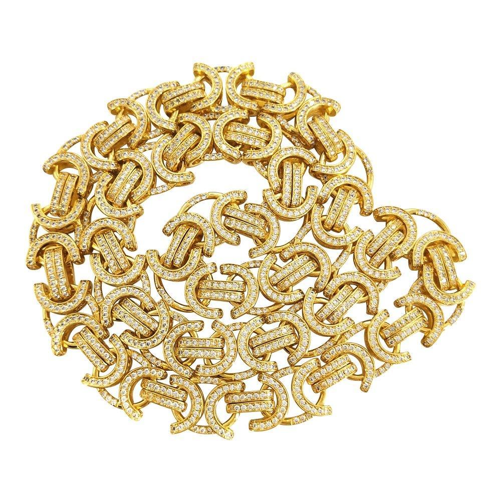 Flat Byzantine CZ Bling Bling Chain Yellow Gold 18" HipHopBling