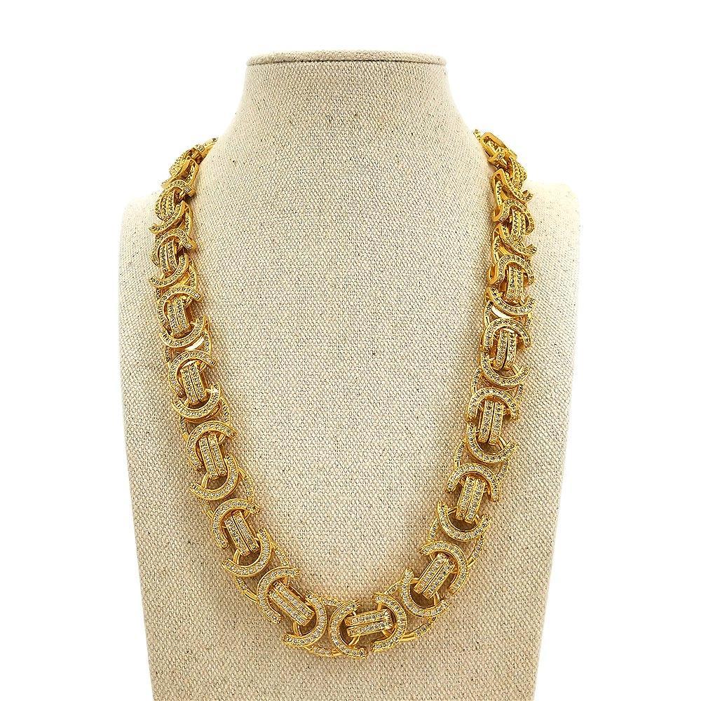 Flat Byzantine CZ Bling Bling Chain Yellow Gold 18" HipHopBling