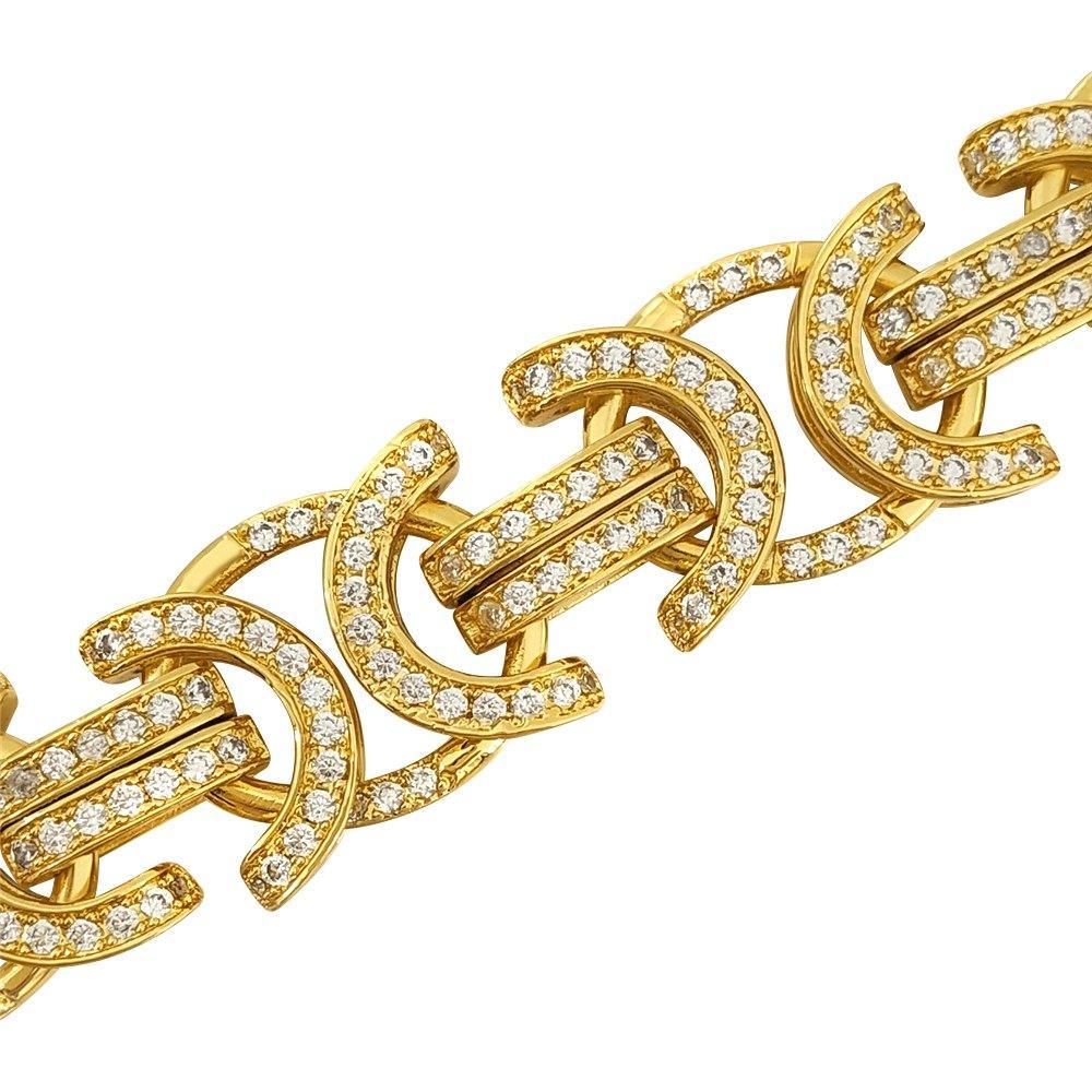 Flat Byzantine CZ Bling Bling Gold Hip Hop Bracelet 7" HipHopBling