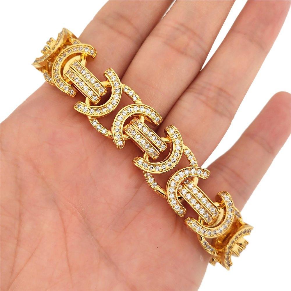 Flat Byzantine CZ Bling Bling Gold Hip Hop Bracelet 7" HipHopBling