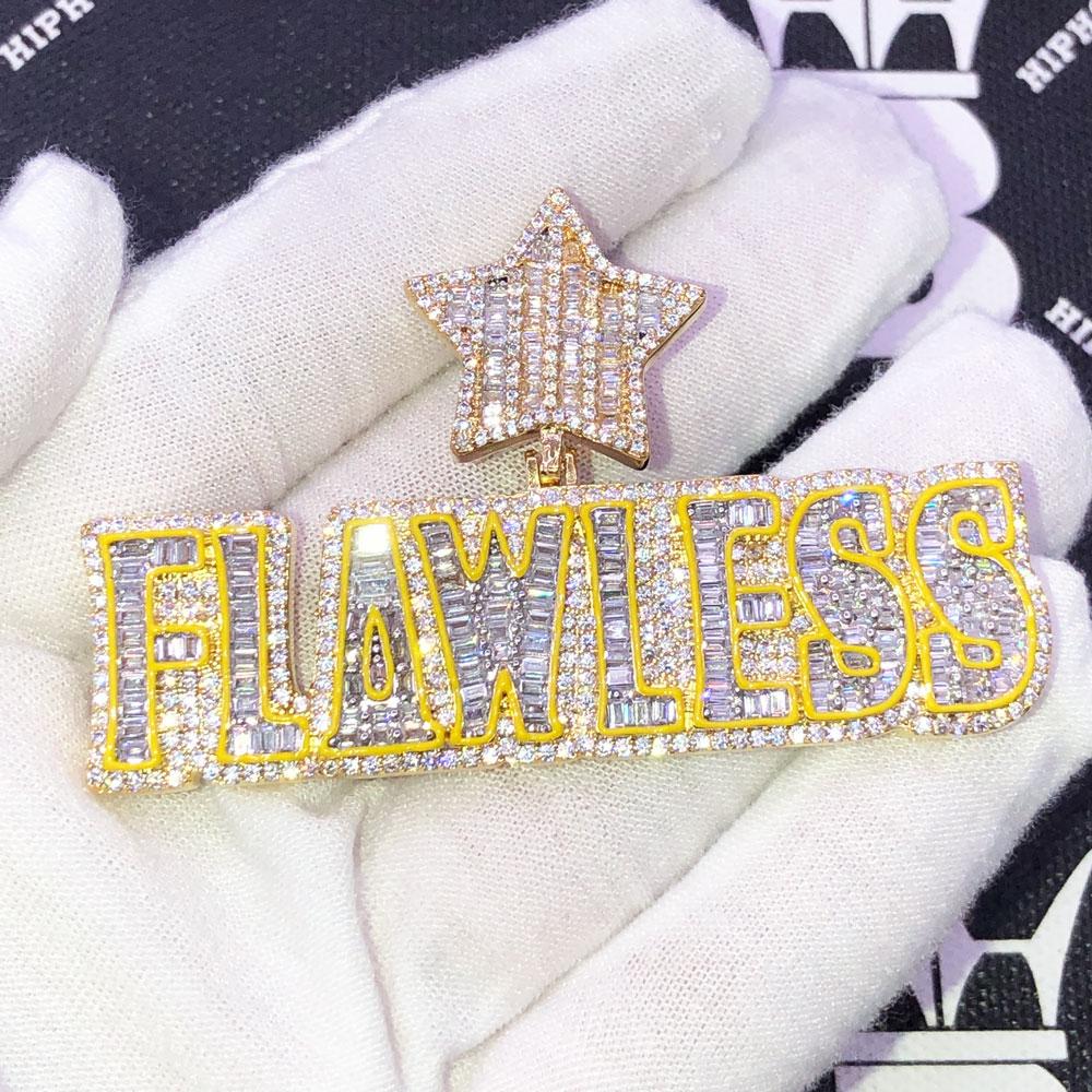 Flawless Star Baguette Medallion CZ Iced Out Pendant Yellow Gold HipHopBling