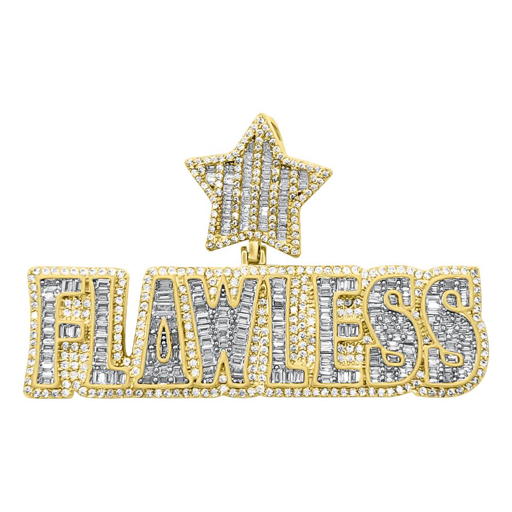 Flawless Star Baguette Medallion CZ Iced Out Pendant Yellow Gold HipHopBling