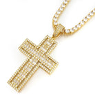 Floating Baguette Cross Iced Out Pendant in White / Yellow Gold Yellow Gold HipHopBling