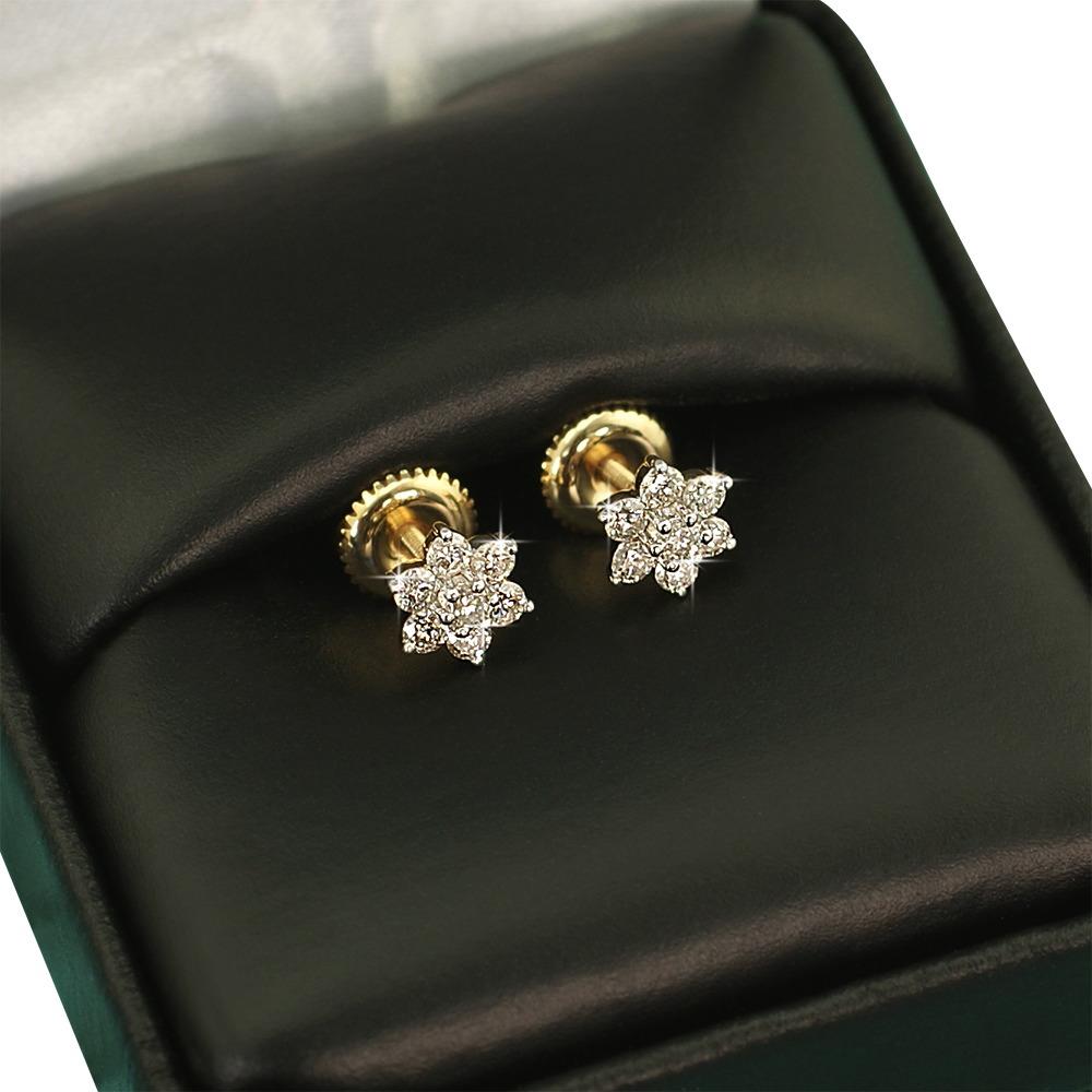 Flower Diamond Earrings .41cttw 10K Yellow Gold HipHopBling