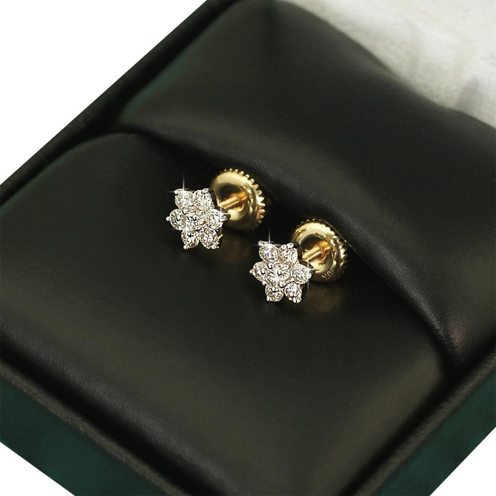 Flower Diamond Earrings .41cttw 10K Yellow Gold HipHopBling