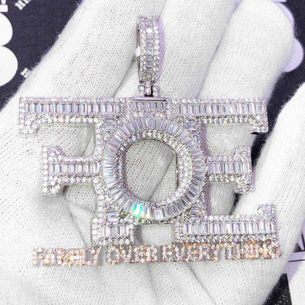 FOE Family Over Everything VVS CZ Hip Hop Iced Out Pendant White Gold HipHopBling