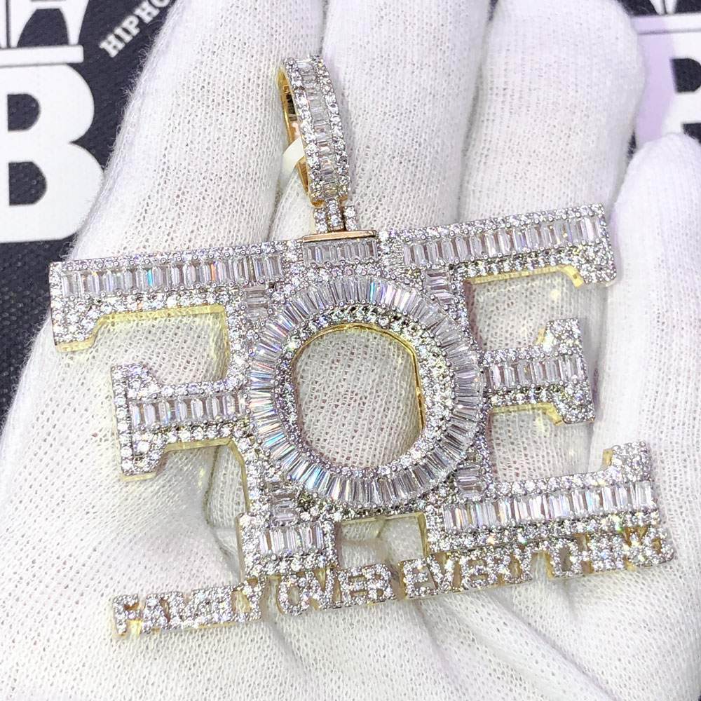 FOE Family Over Everything VVS CZ Hip Hop Iced Out Pendant Yellow Gold HipHopBling