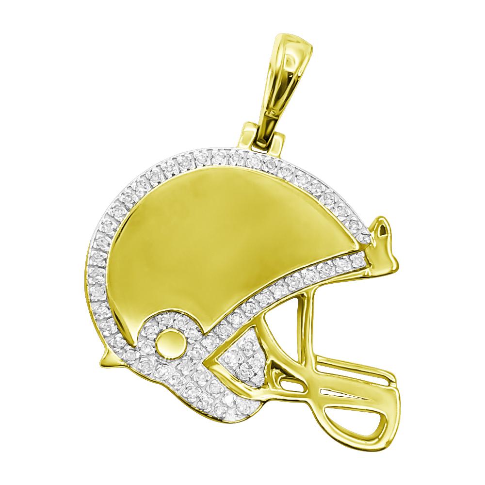 Football Helmet Diamond Pendant .20cttw 10K Yellow Gold HipHopBling
