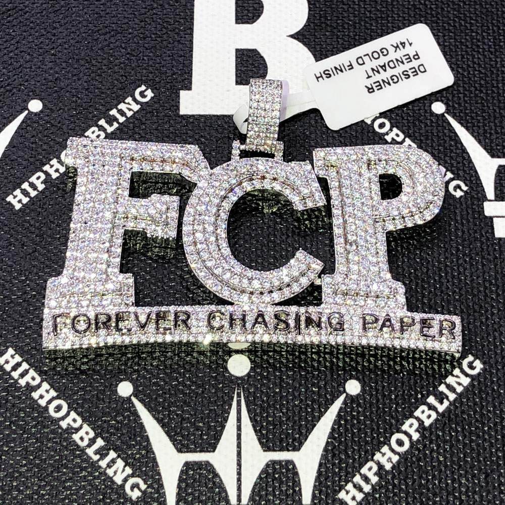 Forever Chasing Paper CZ Hip Hop Bling Bling Pendant White Gold HipHopBling