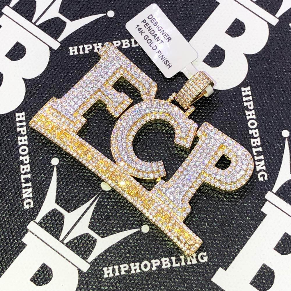 Forever Chasing Paper CZ Hip Hop Bling Bling Pendant Yellow Gold HipHopBling