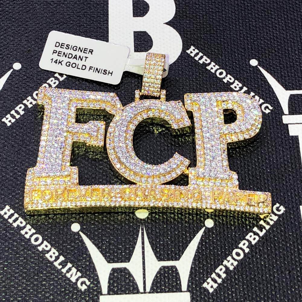 Forever Chasing Paper CZ Hip Hop Bling Bling Pendant Yellow Gold HipHopBling