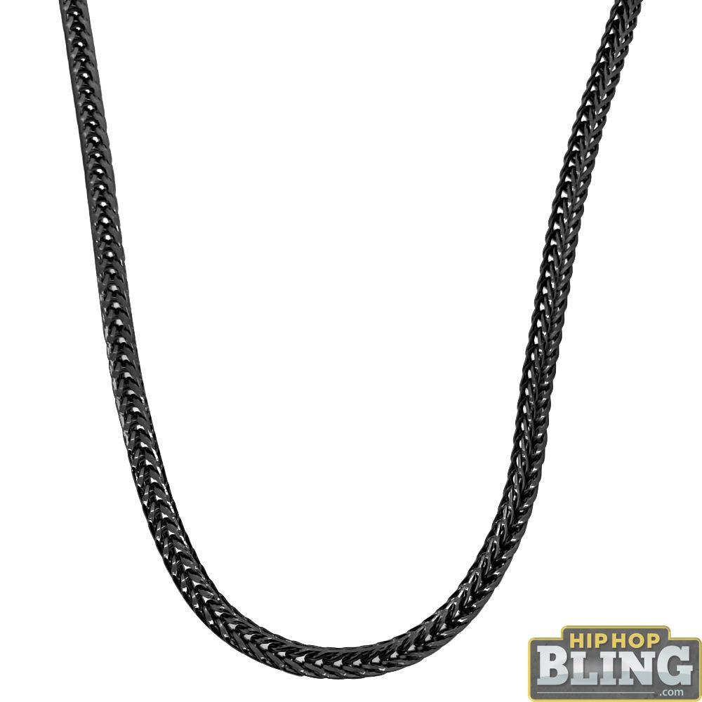 Foxtail Franco Black Chain 3MM Hip Hop Necklace HipHopBling